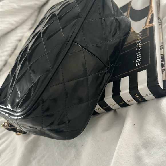 Authentic CHANEL BLACK PATENT SMALL CC TASSEL CAMERA BAG - Picture 4 of 13